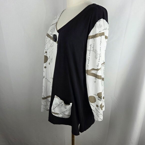 Parsley & Sage Olga Top XL Black & White Asymmetrical Pocket Lagenlook Artsy - Picture 4 of 9